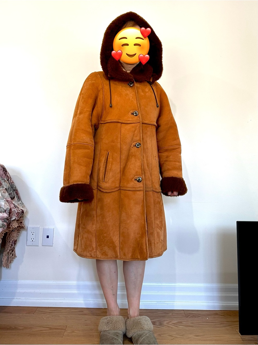 Chestnut Real Shearling Hooded Trench Coat - Giovanni Collection